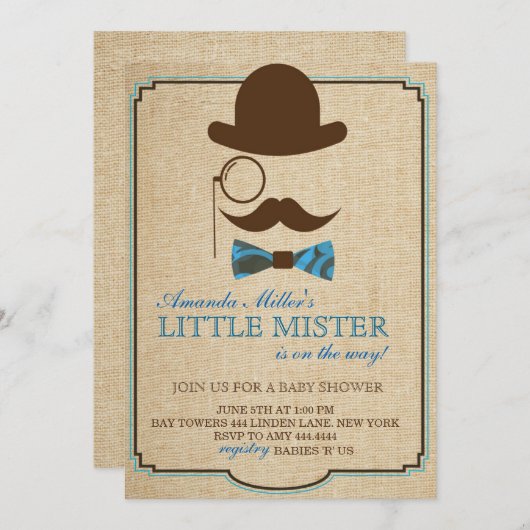 素朴で小さい氏ベビーシャワーの男の子の招待状 招待状 (正面/裏面)