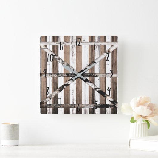 素朴で数々のな木製の白及びブラウンの納屋の大戸 スクエア壁時計 (ホーム)