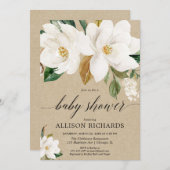 素朴で男女兼用なマグノリアの花のベビーシャワー 招待状 (正面/裏面)