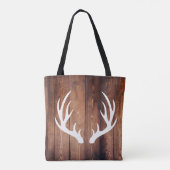 素朴で白いシカの(雄ジカの)枝角の納屋の木及び名前 トートバッグ (裏面)