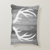 素朴で白いシルエットの木びき台の(雄ジカの)枝角及び灰色木 アクセントクッション (裏面(縦))