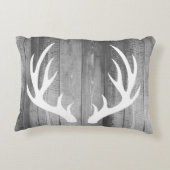 素朴で白いシルエットの木びき台の(雄ジカの)枝角及び灰色木 アクセントクッション (裏面)