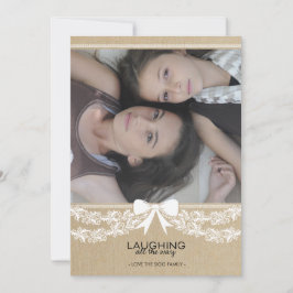 素朴で白い弓及び花輪の休日の写真カード シーズンカード