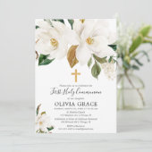 素朴で白い花のマグノリアの最初聖餐 招待状 (スタンド正面)
