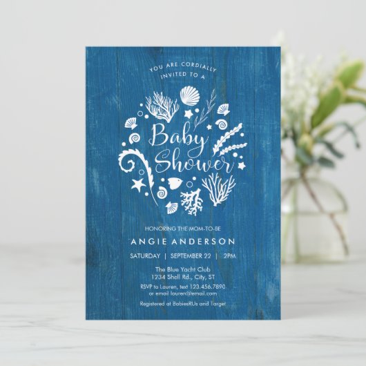 素朴で航海のな海洋生物のベビーシャワーの招待状 招待状 (スタンド正面)