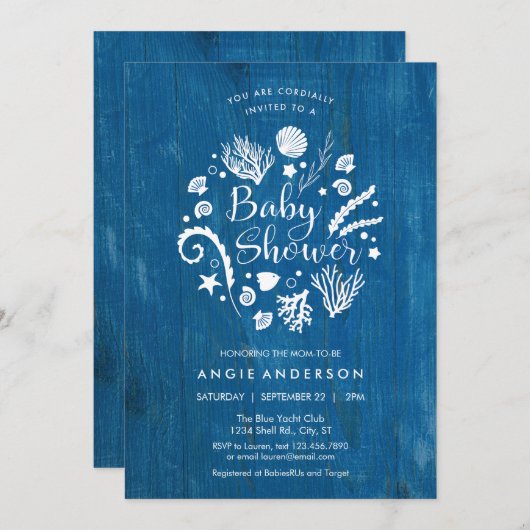 素朴で航海のな海洋生物のベビーシャワーの招待状 招待状 (正面/裏面)