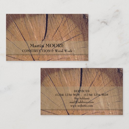 素朴で荒く現実的な表面木片 名刺 (正面/裏面)