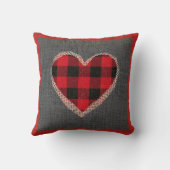 素朴で赤いバッファローの格子縞のハートのバーラップののどのレース クッション (裏面)