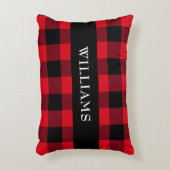 素朴で赤いバッファローの点検家族のモノグラム アクセントクッション (正面(垂直))