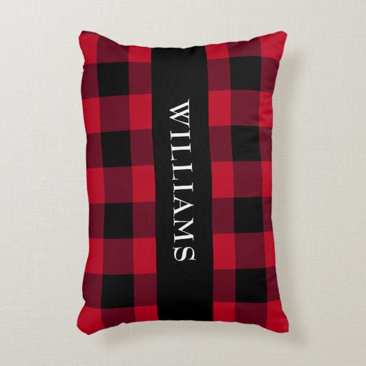 素朴で赤いバッファローの点検家族のモノグラム アクセントクッション (正面(垂直))