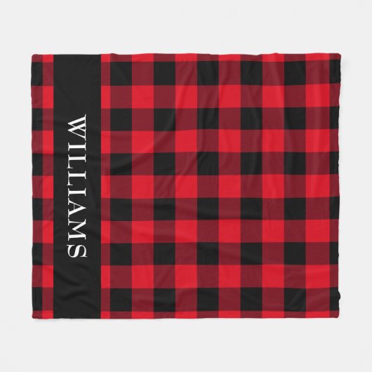 素朴で赤いバッファローの点検家族のモノグラム フリースブランケット (正面(横))