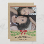 素朴で赤い弓及び花輪の休日の写真カード シーズンカード (正面/裏面)