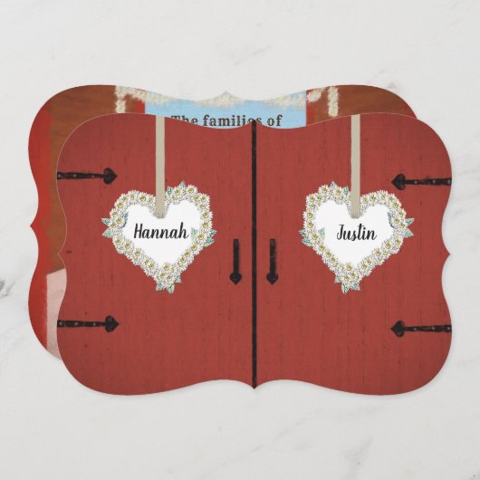 素朴で赤い納屋およびデイジーの国の結婚式 招待状 (正面/裏面)