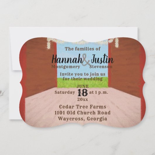 素朴で赤い納屋およびデイジーの国の結婚式 招待状 (裏面)