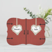 素朴で赤い納屋およびデイジーの国の結婚式 招待状 (スタンド正面)