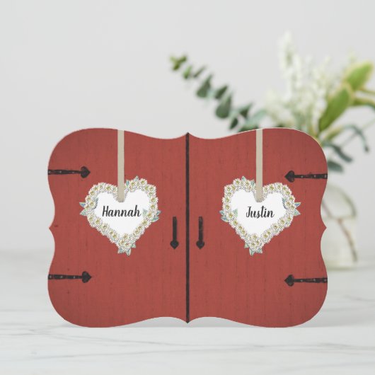 素朴で赤い納屋およびデイジーの国の結婚式 招待状 (スタンド正面)