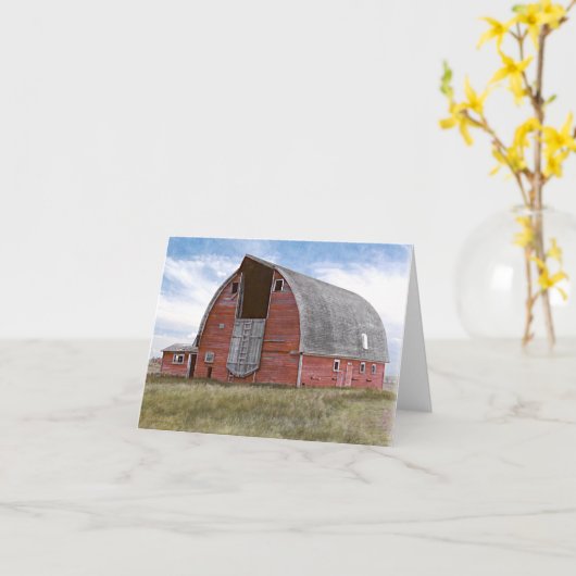 素朴で赤い納屋 カード (黄色い花)