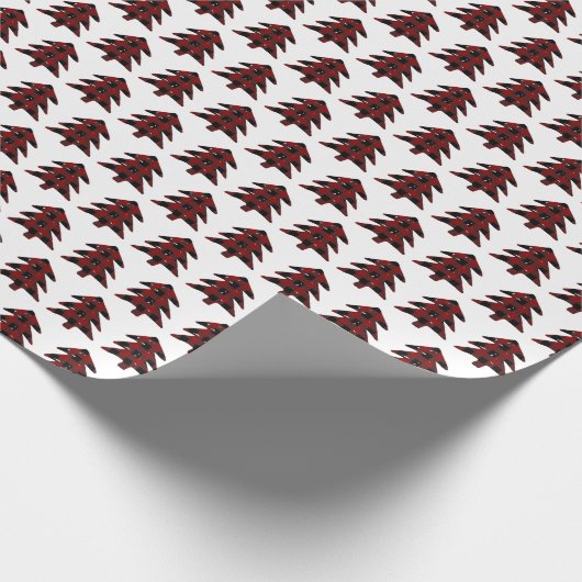 素朴で赤くおよび黒い格子縞のクリスマスツリーの休日 ラッピングペーパー (角)