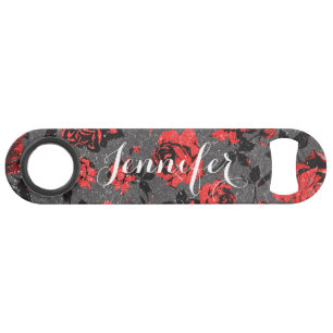 素朴で赤くおよび黒い茎のバラのモノグラム スピード栓抜き