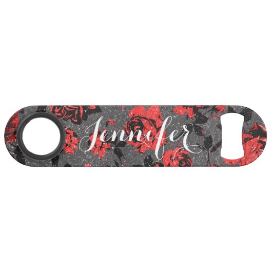 素朴で赤くおよび黒い茎のバラのモノグラム スピード栓抜き (裏面横)