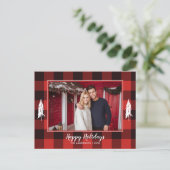 素朴で赤く及び黒いギンガムのフランネルのクリスマスツリー 案内ポストカード (スタンド正面)