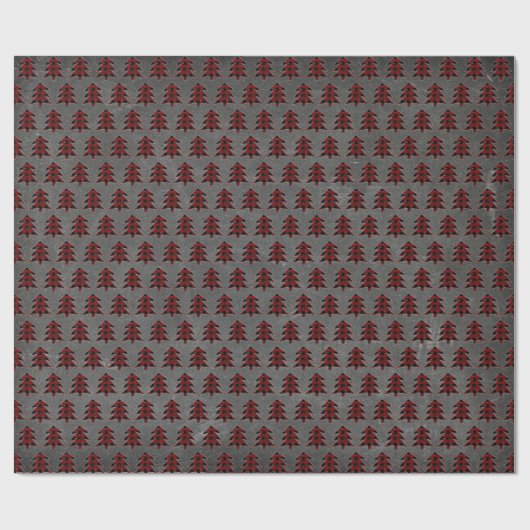 素朴で赤く及び黒い格子縞のクリスマスツリーの黒板 ラッピングペーパー (フラット)