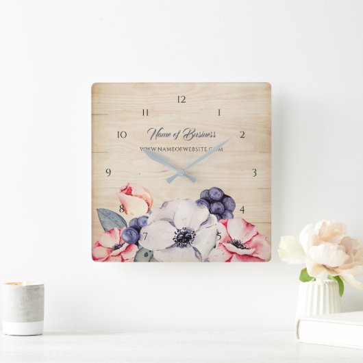 素朴で軽い木製の夏の花およびブルーベリー スクエア壁時計 (ホーム)