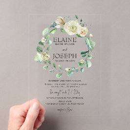 素朴で開放的な植物のモダンなフラワーウェディング アクリル招待状