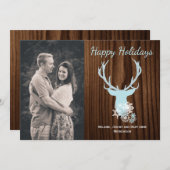 素朴で青いシカの頭部の休日の挨拶状 シーズンカード (正面/裏面)
