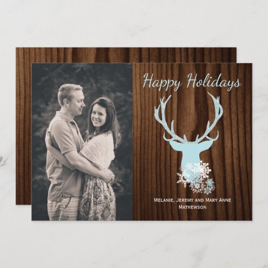 素朴で青いシカの頭部の休日の挨拶状 シーズンカード (正面/裏面)