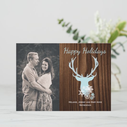 素朴で青いシカの頭部の休日の挨拶状 シーズンカード (スタンド正面)