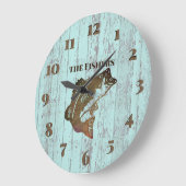 素朴で青い板魚釣りの小屋 ラージ壁時計 (傾斜)