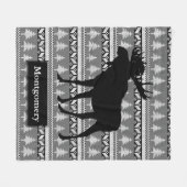 素朴で黒いアメリカヘラジカ北欧パターン姓 フリースブランケット (正面(横))