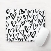 素朴で黒いハートの白黒パターン マウスパッド (マウス)