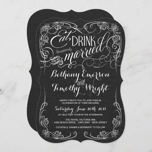 素朴で黒いバーラップによって型抜きされる結婚式招待状 招待状 (正面/裏面)