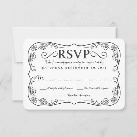 素朴で黒いバーラップRSVPの結婚式の応答カード 出欠カード (正面)