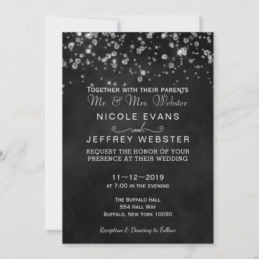 素朴で黒い黒板のダイヤモンドのエレガントな結婚式 招待状 (正面)