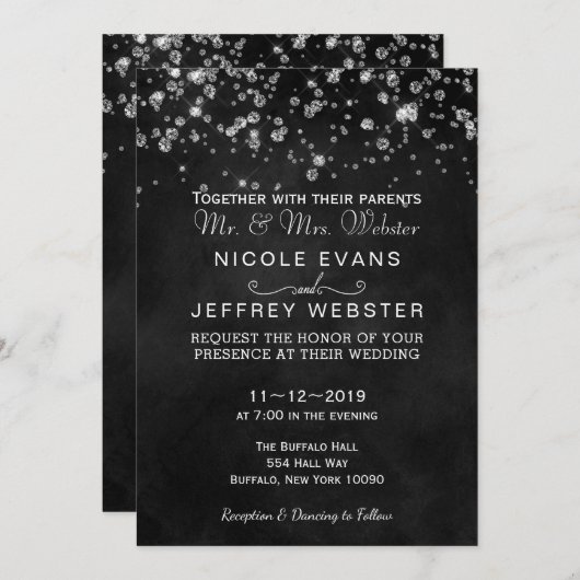 素朴で黒い黒板のダイヤモンドのエレガントな結婚式 招待状 (正面/裏面)