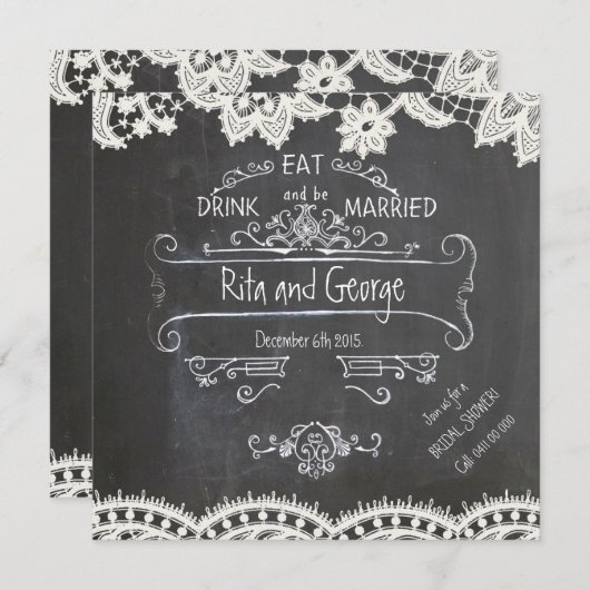 素朴で黒い黒板のヴィンテージの結婚式招待状 招待状 (正面/裏面)