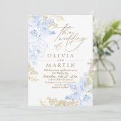 素朴とエレガント花模様バラ金ゴールド結婚の 招待状 (スタンド正面)