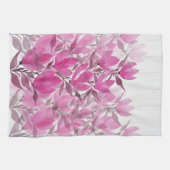 素朴とピンクのワイルドフラワーの水色 キッチンタオル (横)