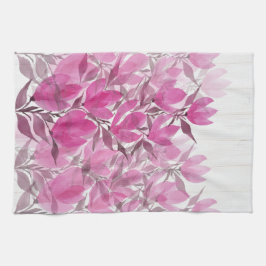 素朴とピンクのワイルドフラワーの水色 キッチンタオル