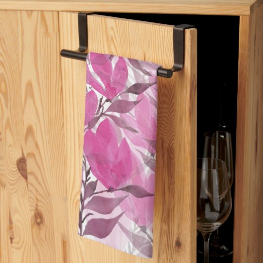 素朴とピンクのワイルドフラワーの水色 キッチンタオル (三つ折り)