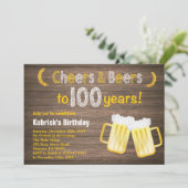 素朴なお祝いとビールの100歳の誕生日招待状 招待状 (スタンド正面)