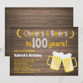 素朴なお祝いとビールの100歳の誕生日招待状 招待状 (正面/裏面)
