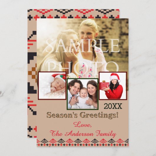 素朴なかぎ針編みのコラージュの休日の写真カード シーズンカード (正面/裏面)