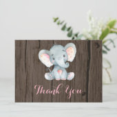 素朴なかわいい象の赤ちゃん女の子ピンクとグレー サンキューカード (スタンド正面)