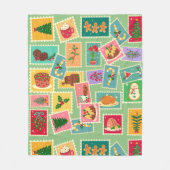 素朴なかわいらしクリスマスのスタンプSage green フリースブランケット (正面)