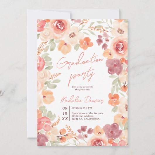 素朴なかわいらしボホフローラ3枚の写真卒業 招待状 (正面)