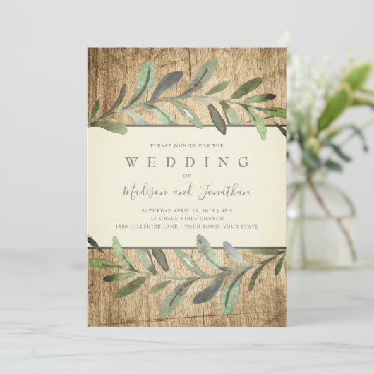 素朴なつる植物の植物の森の結婚式招待状 招待状 (スタンド正面)